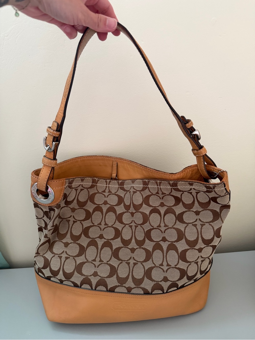 Coach Signature Jacquard Hobo Bag in Tan and Light Brown